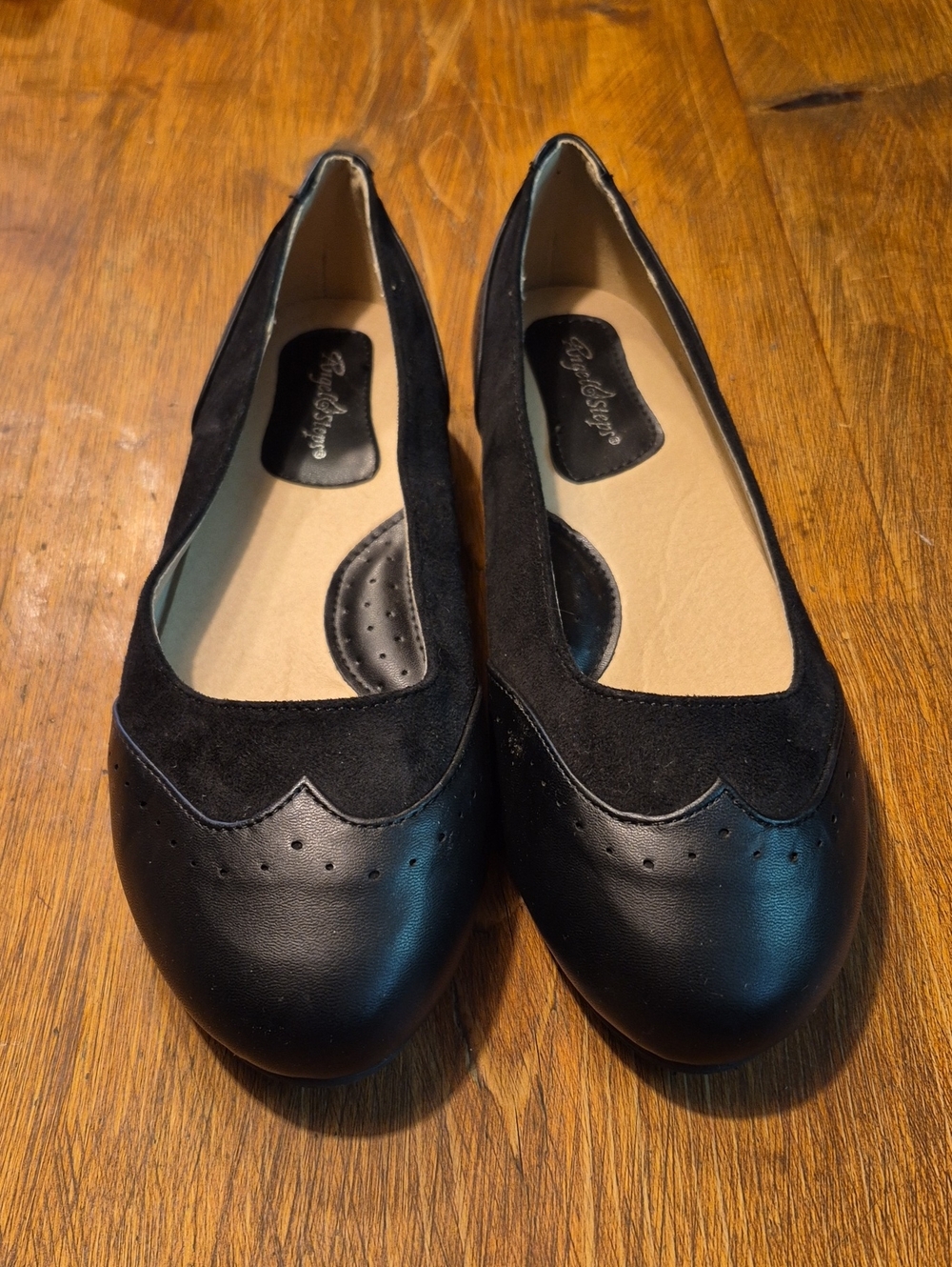 Payless Black Suede and Faux Leather Flats